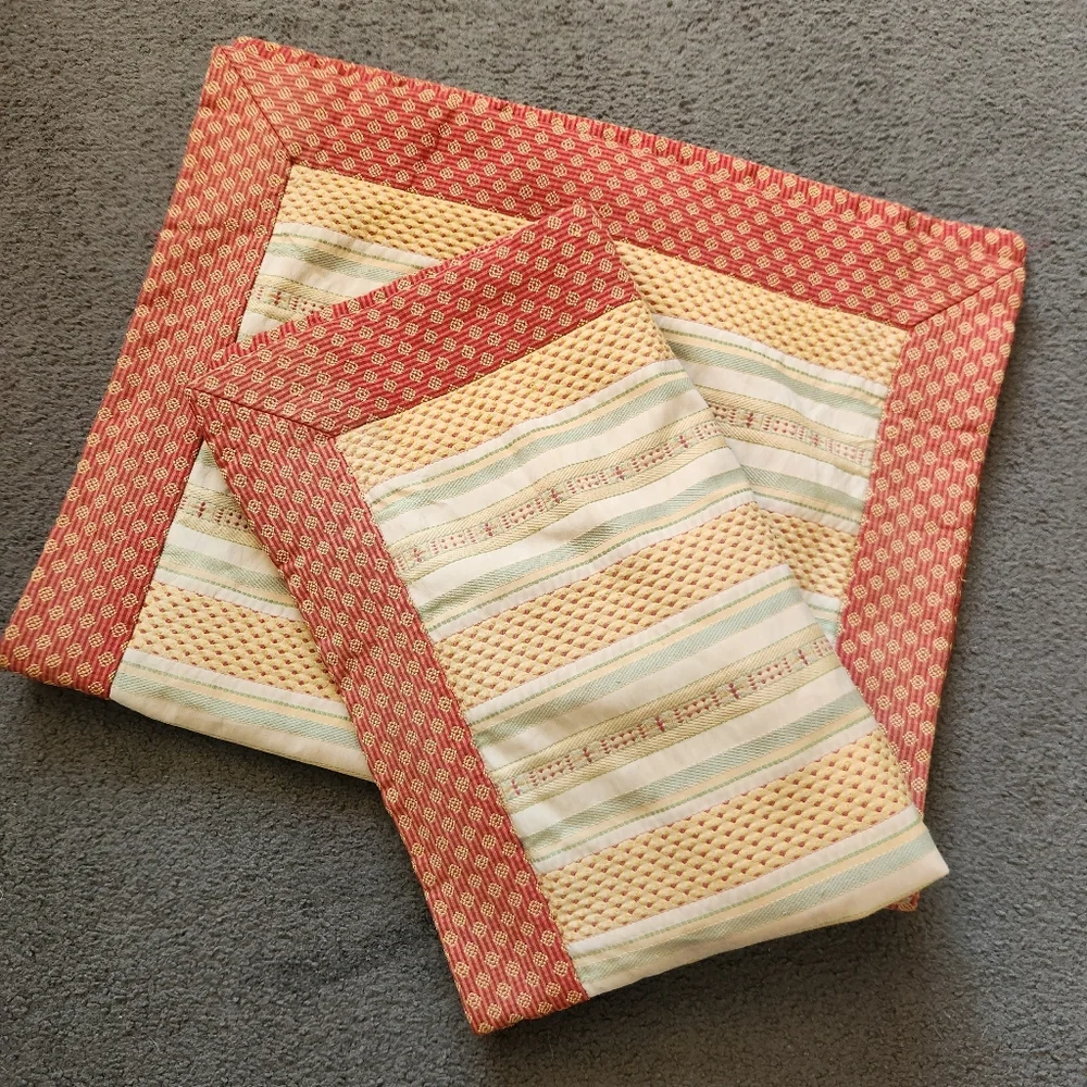 Shams Set Of 2 Red Yellow Home Bedding Pillow Cases Striped Weave 19 x 34